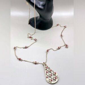 NWT lia sophia “Henna” necklace 34-37” matte gold tone with red resin beads
